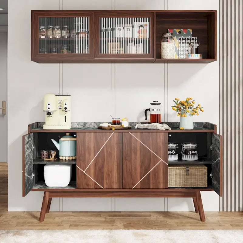 55-Zoll-Küchen-Sideboard mit Stauraum, Kaffeebar-Schrank mit Türen – N/A