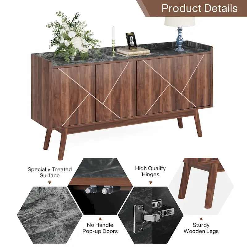 55-Zoll-Küchen-Sideboard mit Stauraum, Kaffeebar-Schrank mit Türen – N/A