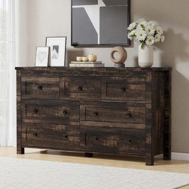 Rustic 7 Drawers Dresser, Wood Chest of Drawers, Dressers Organizer