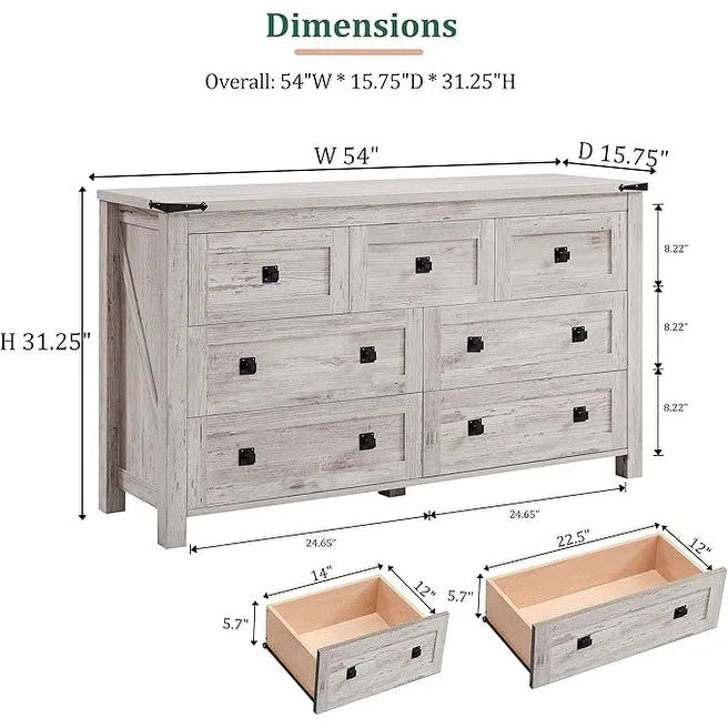 Rustic 7 Drawers Dresser, Wood Chest of Drawers, Dressers Organizer