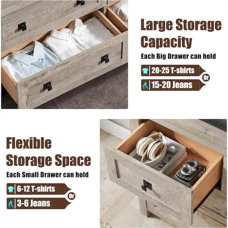Rustic 7 Drawers Dresser, Wood Chest of Drawers, Dressers Organizer