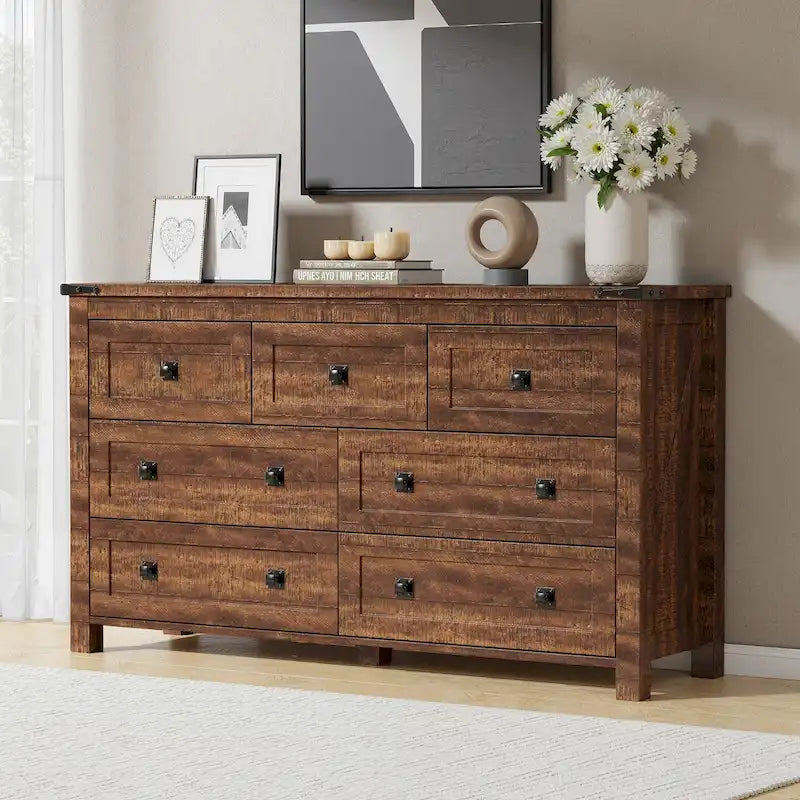 Rustic 7 Drawers Dresser, Wood Chest of Drawers, Dressers Organizer