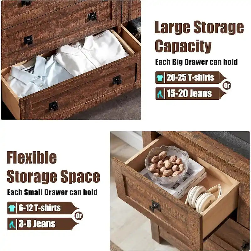 Rustic 7 Drawers Dresser, Wood Chest of Drawers, Dressers Organizer
