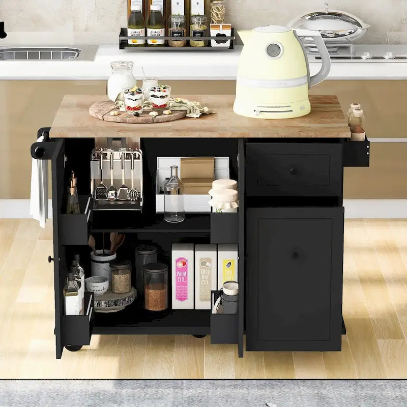Mobile Kitchen Island with Storage, Adjustable Shelves, Wheels