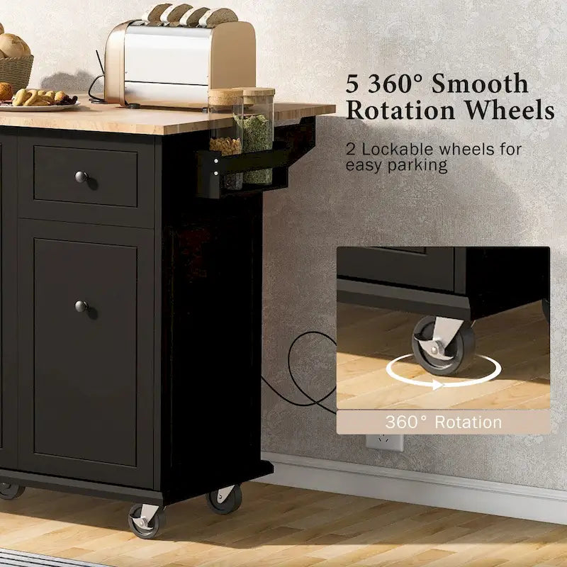 Mobile Kitchen Island with Storage, Adjustable Shelves, Wheels