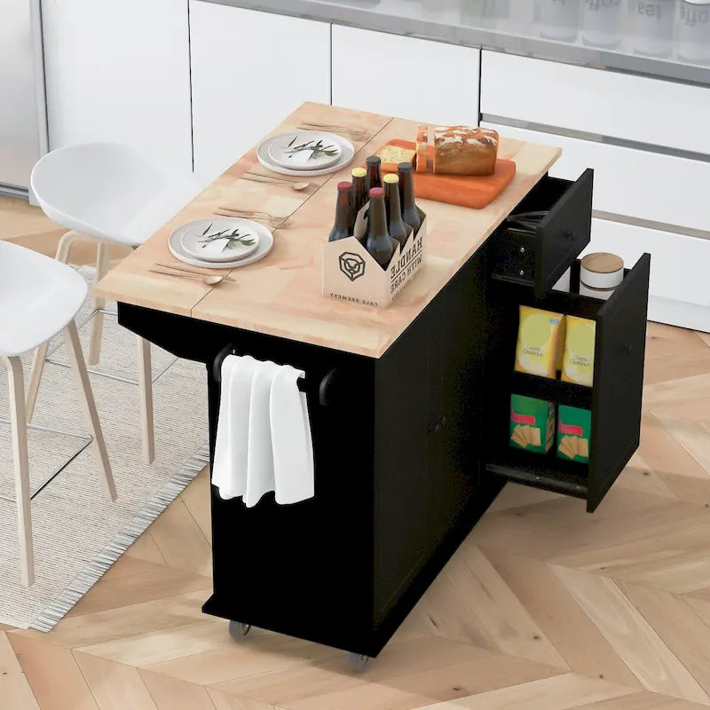 Mobile Kitchen Island with Storage, Adjustable Shelves, Wheels