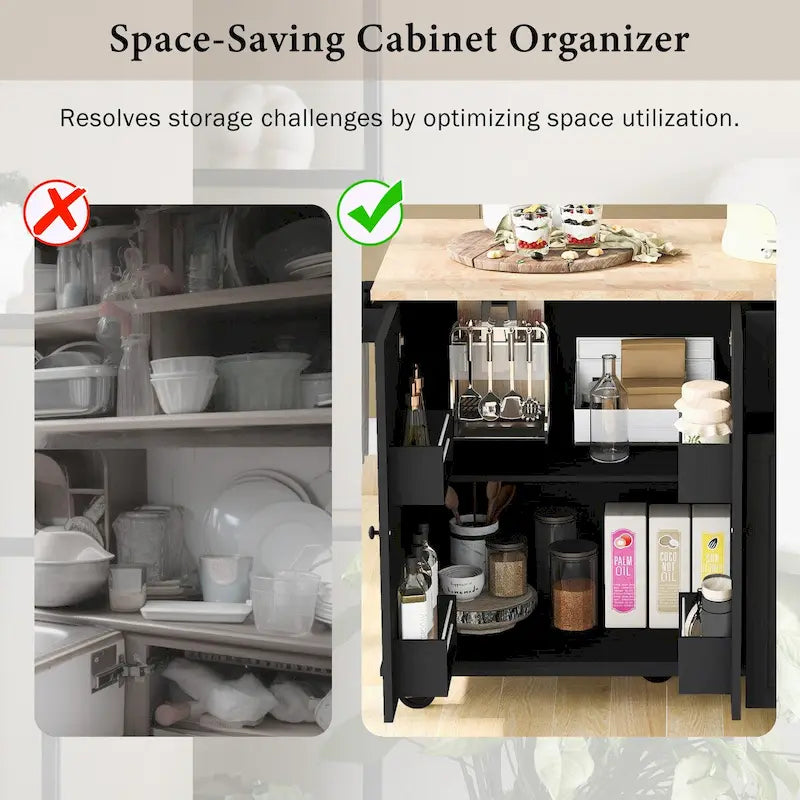 Mobile Kitchen Island with Storage, Adjustable Shelves, Wheels