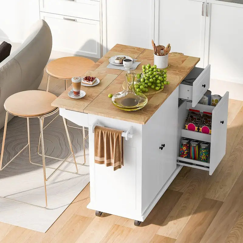 Mobile Kitchen Island with Storage, Adjustable Shelves, Wheels