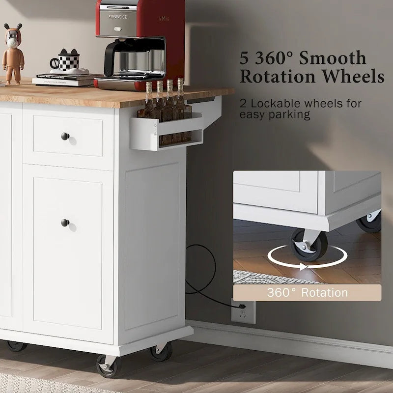 Mobile Kitchen Island with Storage, Adjustable Shelves, Wheels
