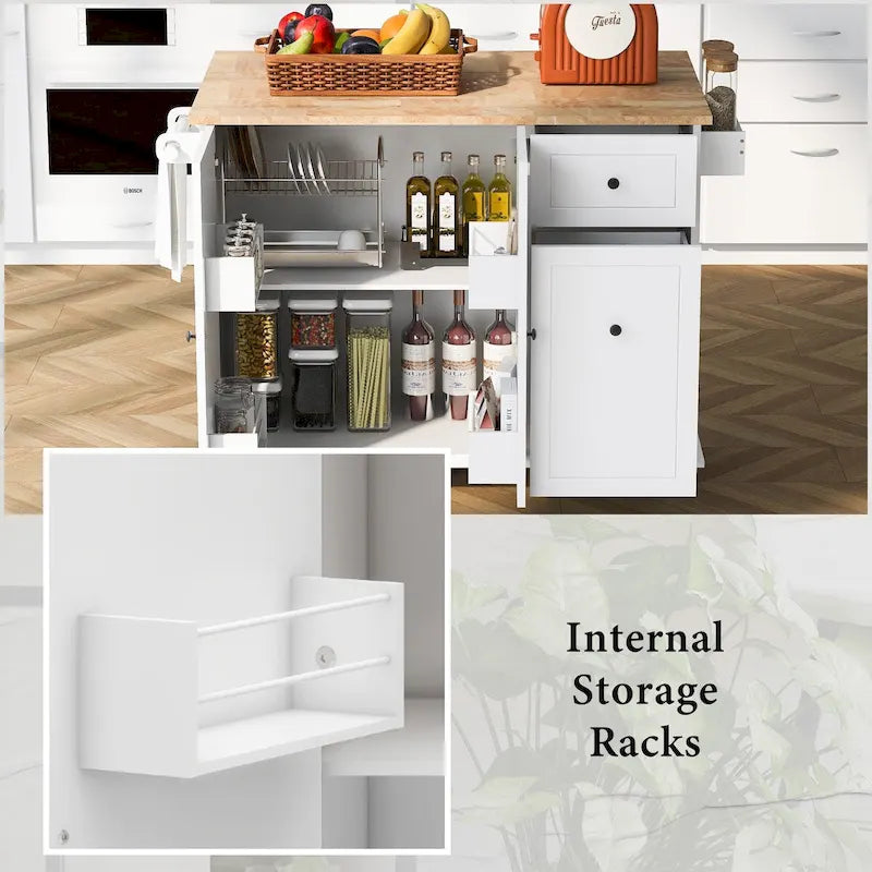 Mobile Kitchen Island with Storage, Adjustable Shelves, Wheels