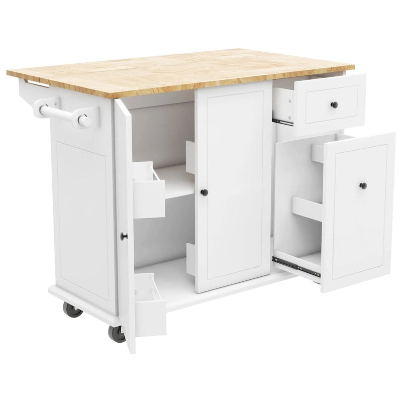 Mobile Kitchen Island with Storage, Adjustable Shelves, Wheels