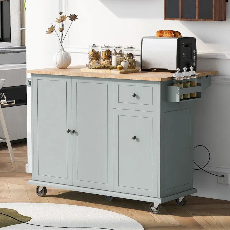 Mobile Kitchen Island with Storage, Adjustable Shelves, Wheels