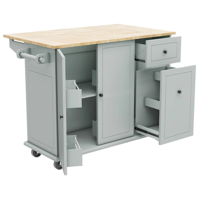 Mobile Kitchen Island with Storage, Adjustable Shelves, Wheels