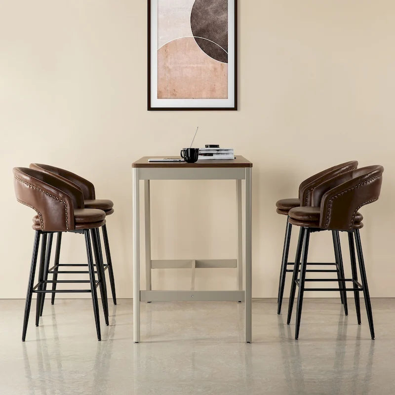2er-Set moderner Barhocker im Mid-Century-Stil, 40.5H, aus Kunstleder mit Nagelkopfbesatz