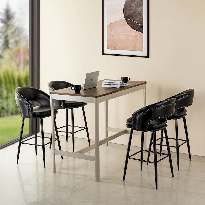2er-Set moderner Barhocker im Mid-Century-Stil, 40.5H, aus Kunstleder mit Nagelkopfbesatz