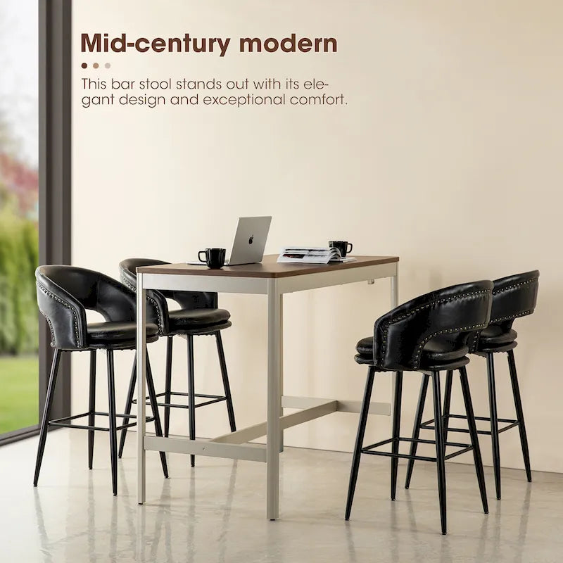 2er-Set moderner Barhocker im Mid-Century-Stil, 40.5H, aus Kunstleder mit Nagelkopfbesatz