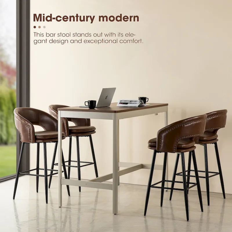 2er-Set moderner Barhocker im Mid-Century-Stil, 40.5H, aus Kunstleder mit Nagelkopfbesatz