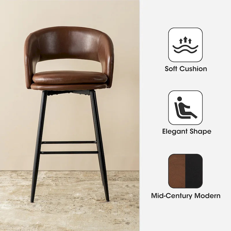 2er-Set moderner Barhocker im Mid-Century-Stil, 40.5H, aus Kunstleder mit Nagelkopfbesatz