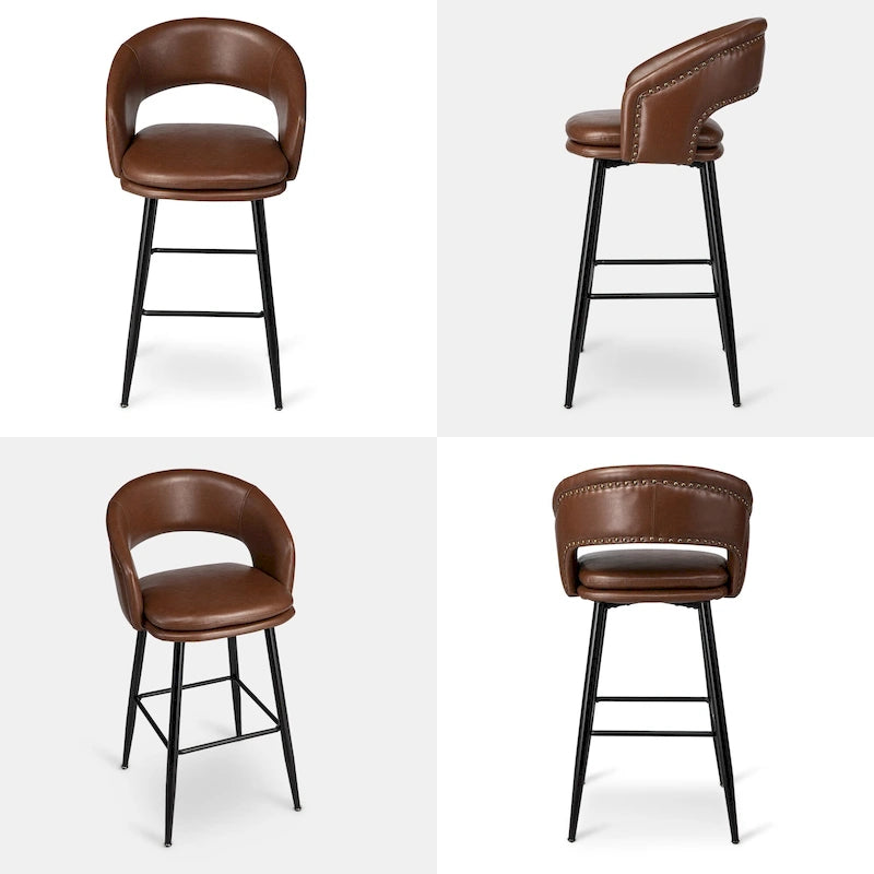 2er-Set moderner Barhocker im Mid-Century-Stil, 40.5H, aus Kunstleder mit Nagelkopfbesatz