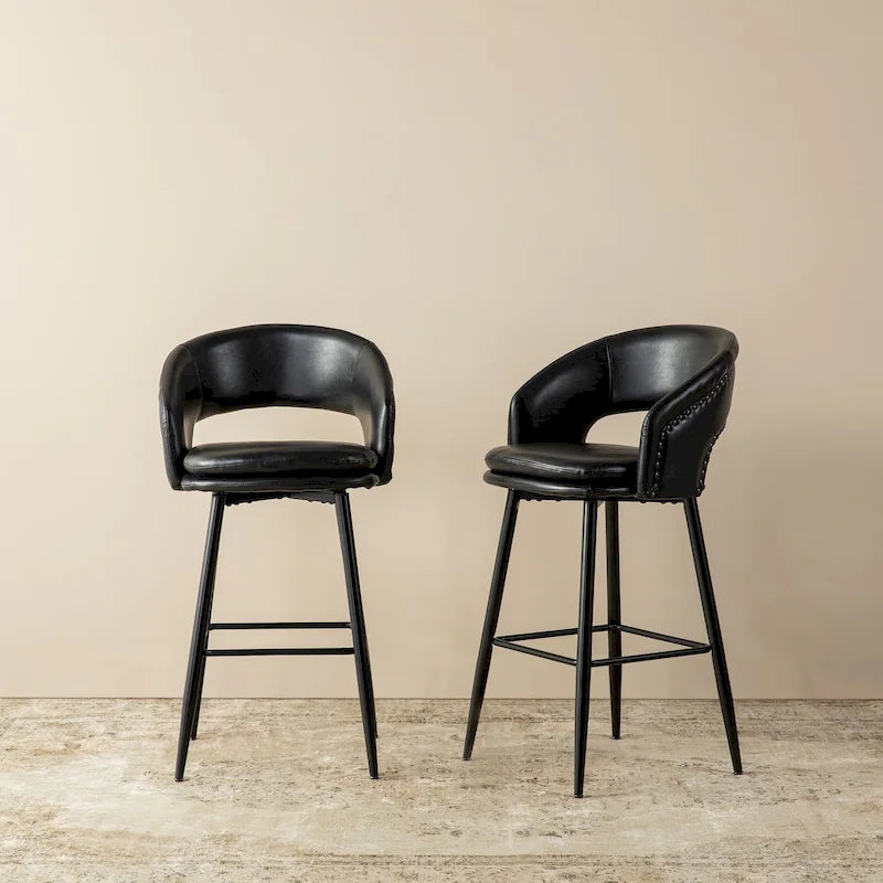 2er-Set moderner Barhocker im Mid-Century-Stil, 40.5H, aus Kunstleder mit Nagelkopfbesatz