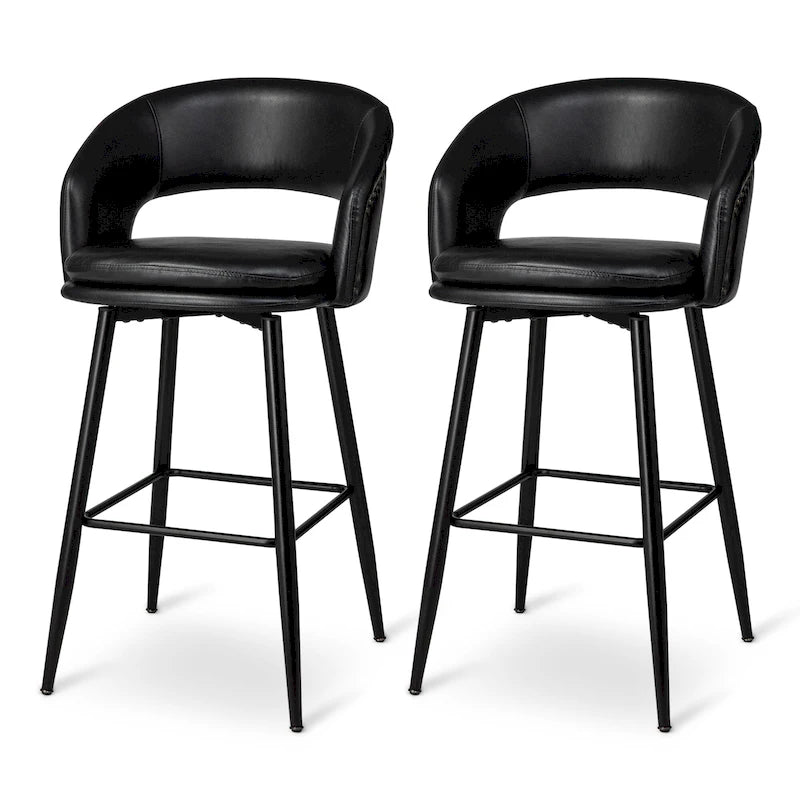 2er-Set moderner Barhocker im Mid-Century-Stil, 40.5H, aus Kunstleder mit Nagelkopfbesatz