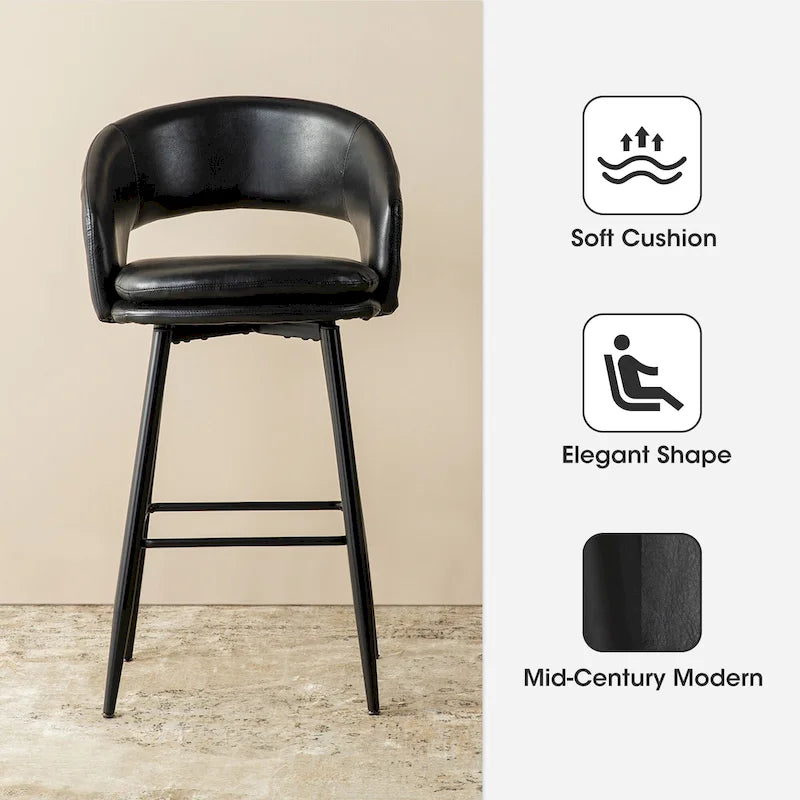 2er-Set moderner Barhocker im Mid-Century-Stil, 40.5H, aus Kunstleder mit Nagelkopfbesatz
