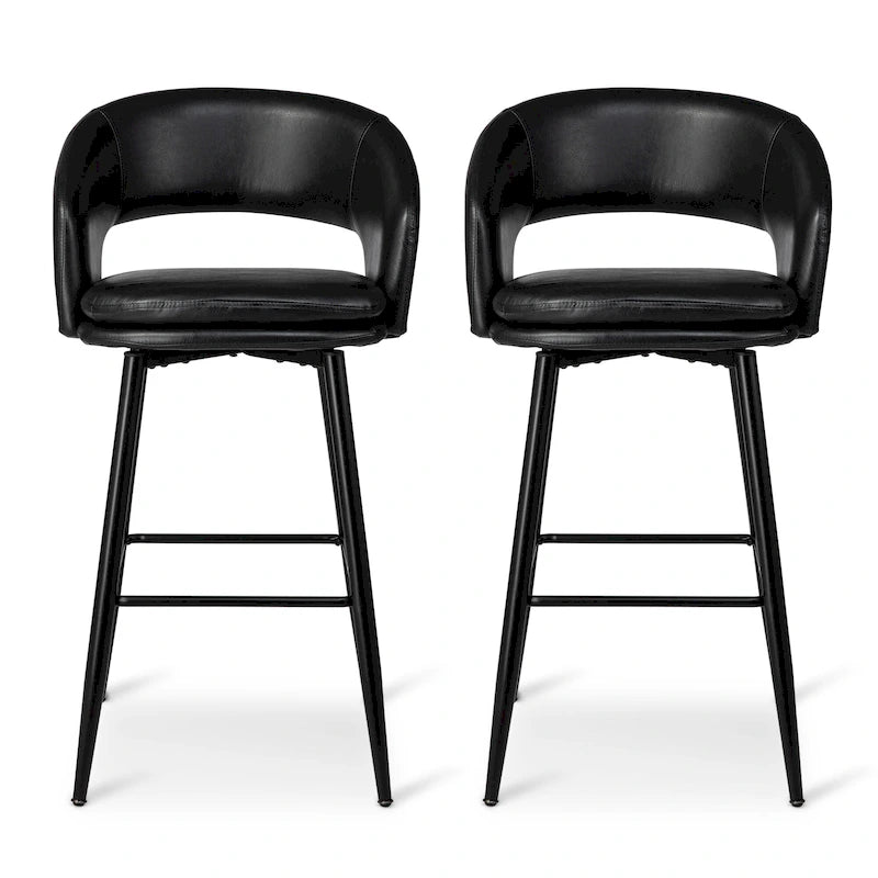 2er-Set moderner Barhocker im Mid-Century-Stil, 40.5H, aus Kunstleder mit Nagelkopfbesatz