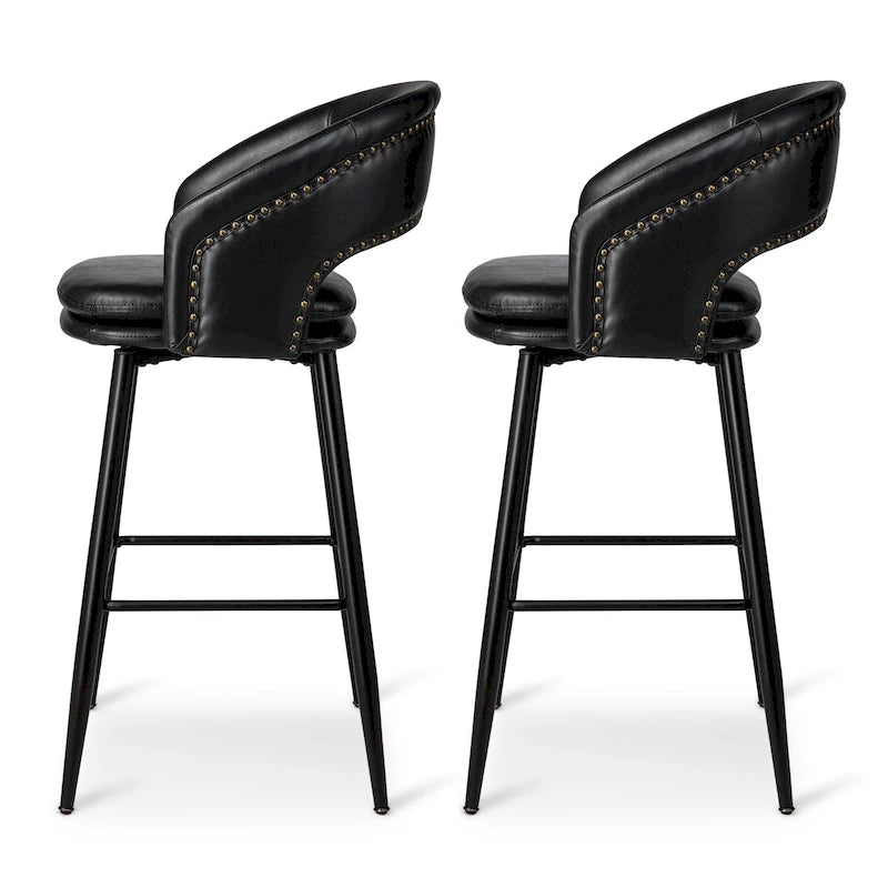 2er-Set moderner Barhocker im Mid-Century-Stil, 40.5H, aus Kunstleder mit Nagelkopfbesatz