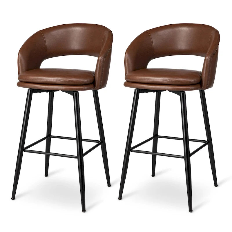 2er-Set moderner Barhocker im Mid-Century-Stil, 40.5H, aus Kunstleder mit Nagelkopfbesatz