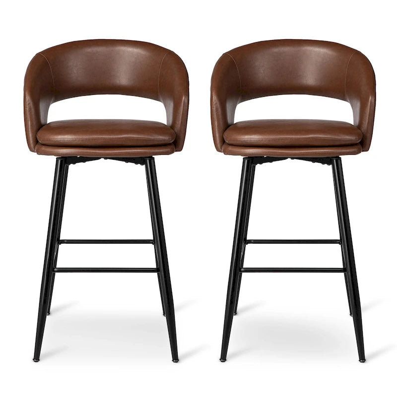2er-Set moderner Barhocker im Mid-Century-Stil, 40.5H, aus Kunstleder mit Nagelkopfbesatz
