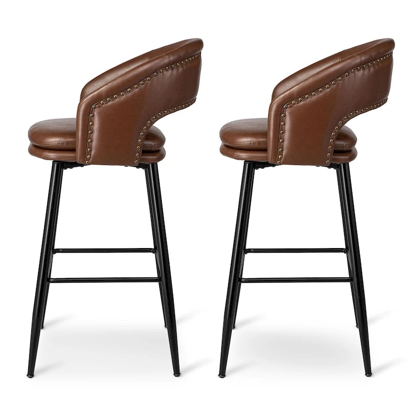 2er-Set moderner Barhocker im Mid-Century-Stil, 40.5H, aus Kunstleder mit Nagelkopfbesatz