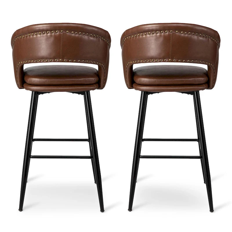 2er-Set moderner Barhocker im Mid-Century-Stil, 40.5H, aus Kunstleder mit Nagelkopfbesatz