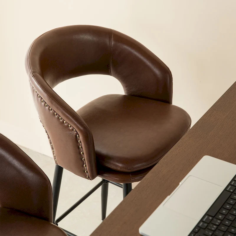 2er-Set moderner Barhocker im Mid-Century-Stil, 40.5H, aus Kunstleder mit Nagelkopfbesatz