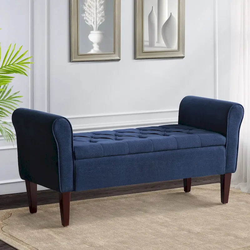 Upholstered Storage Bench Arm Bench Entryway Bench with Tufted Flip Top 50.4 Inches