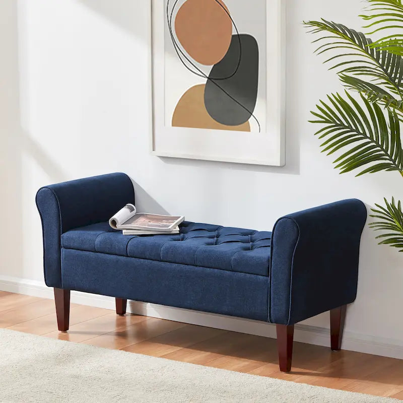 Upholstered Storage Bench Arm Bench Entryway Bench with Tufted Flip Top 50.4 Inches