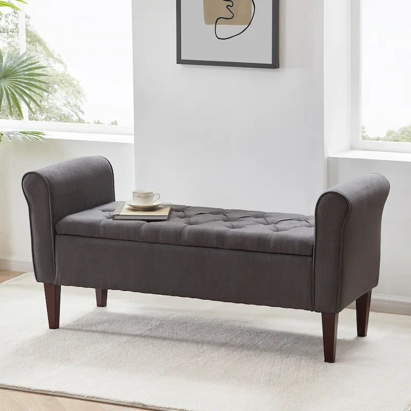 Upholstered Storage Bench Arm Bench Entryway Bench with Tufted Flip Top 50.4 Inches