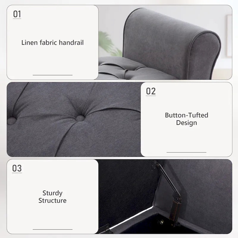 Upholstered Storage Bench Arm Bench Entryway Bench with Tufted Flip Top 50.4 Inches