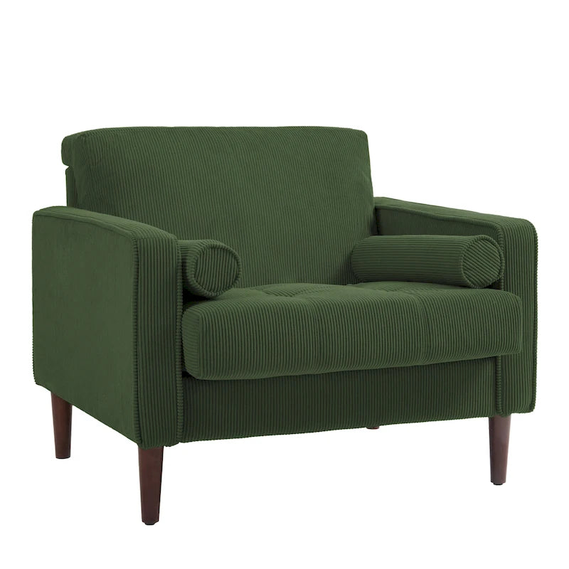 Oversized Accent Chairs Set of 2 Corduroy Fabric with Wooden Legs