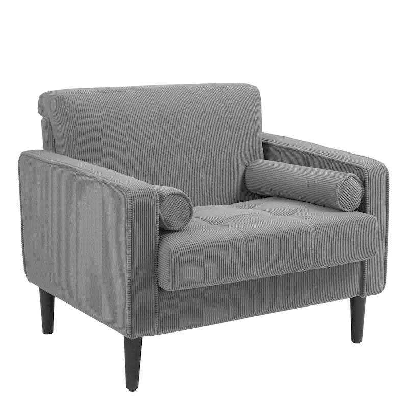 Oversized Accent Chairs Set of 2 Corduroy Fabric with Wooden Legs