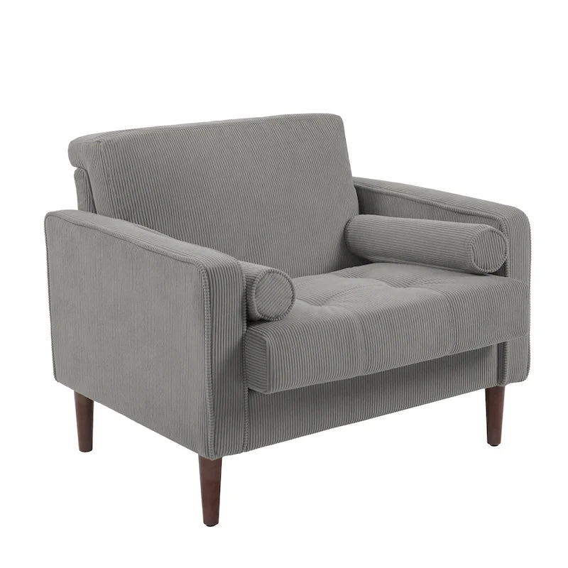 Oversized Accent Chairs Set of 2 Corduroy Fabric with Wooden Legs