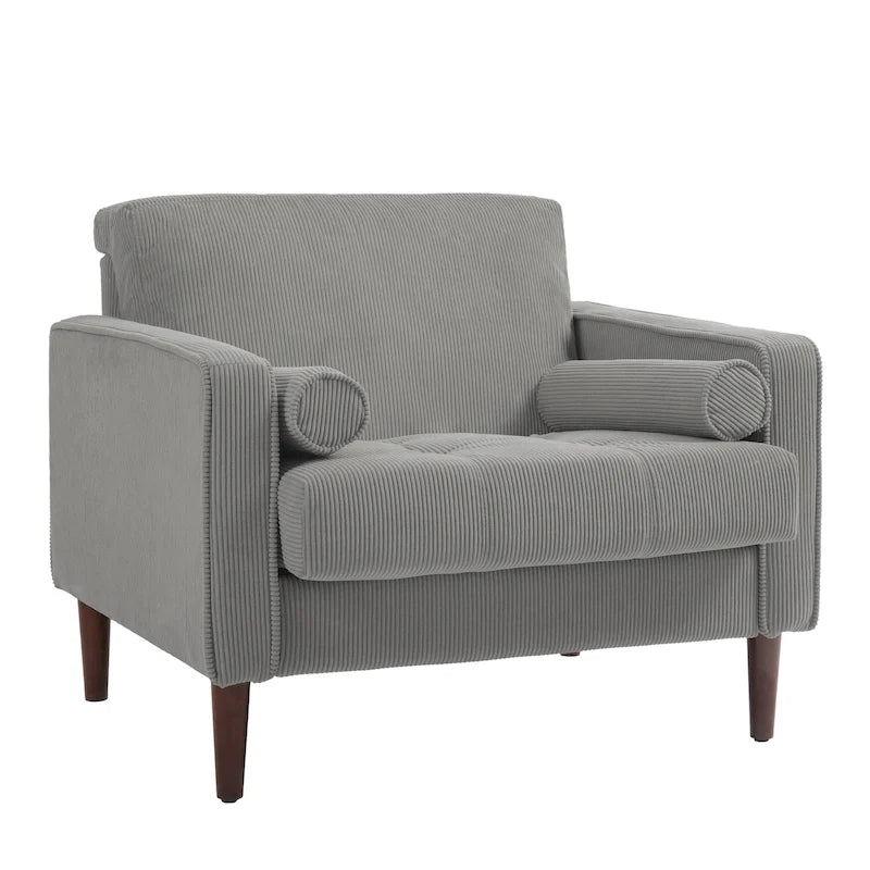 Oversized Accent Chairs Set of 2 Corduroy Fabric with Wooden Legs