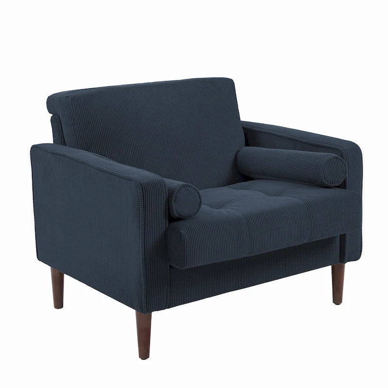 Oversized Accent Chairs Set of 2 Corduroy Fabric with Wooden Legs