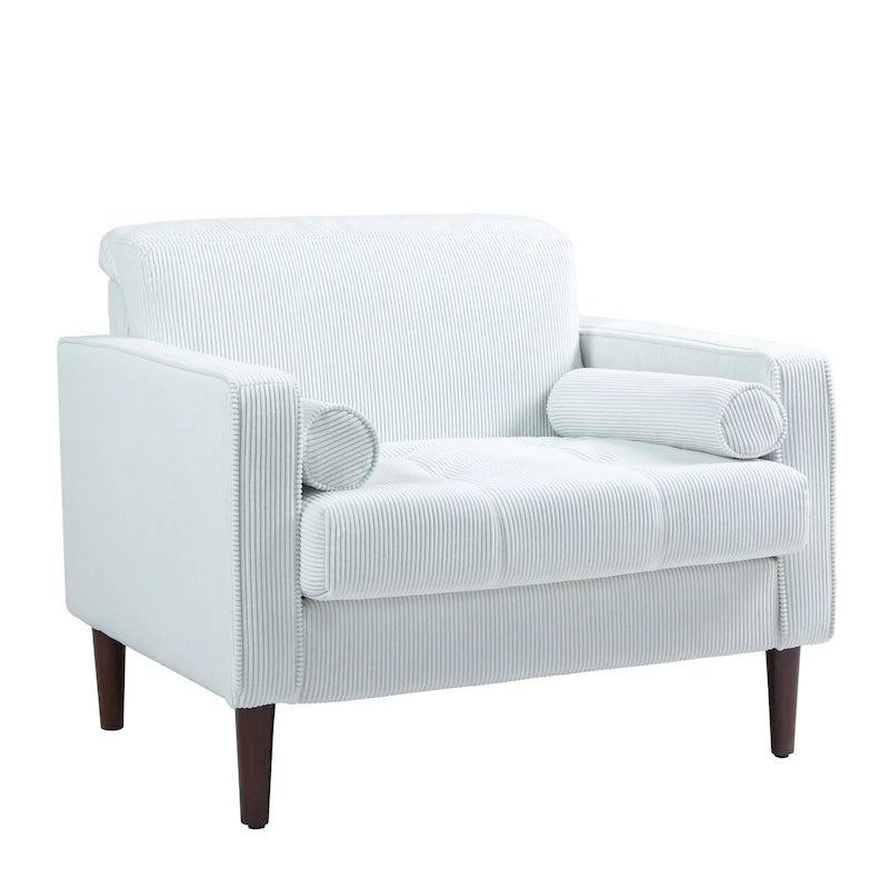 Oversized Accent Chairs Set of 2 Corduroy Fabric with Wooden Legs