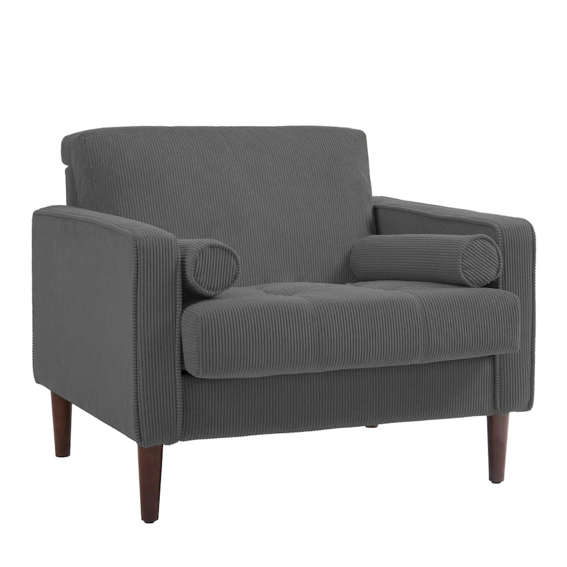Oversized Accent Chairs Set of 2 Corduroy Fabric with Wooden Legs