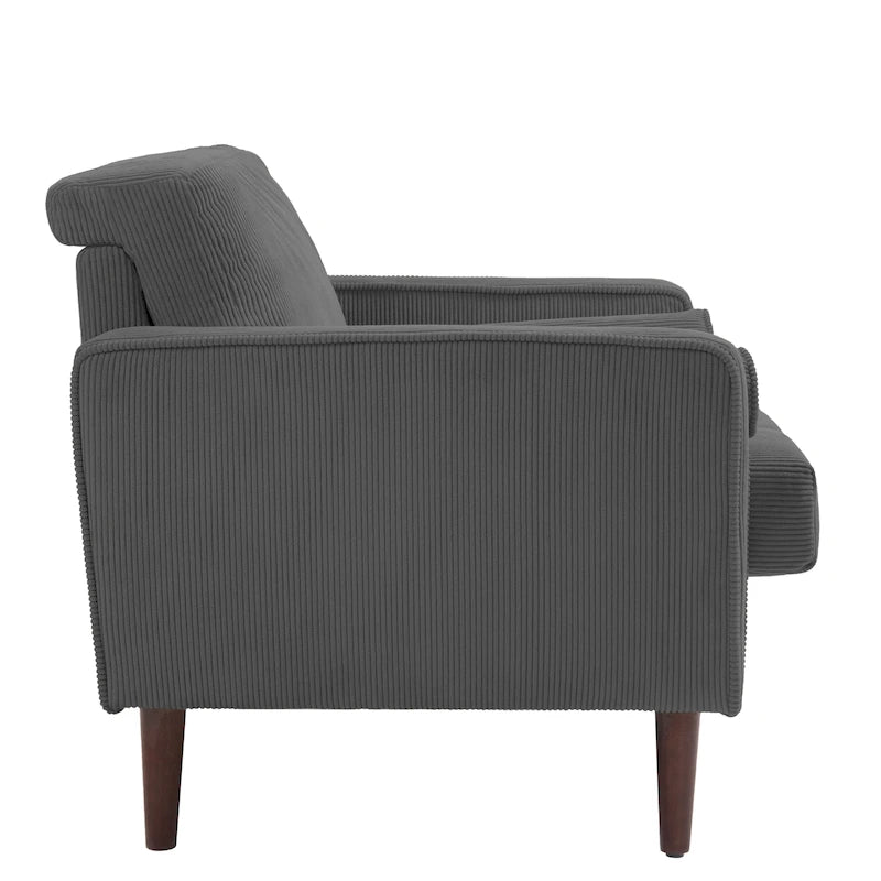 Oversized Accent Chairs Set of 2 Corduroy Fabric with Wooden Legs