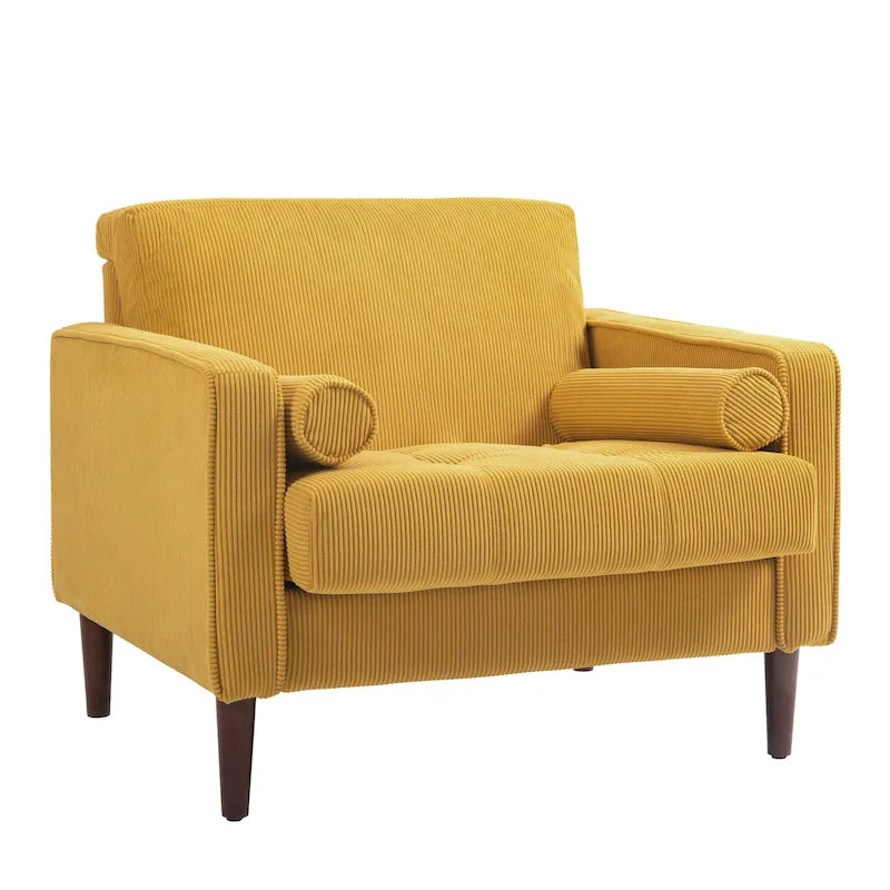 Oversized Accent Chairs Set of 2 Corduroy Fabric with Wooden Legs