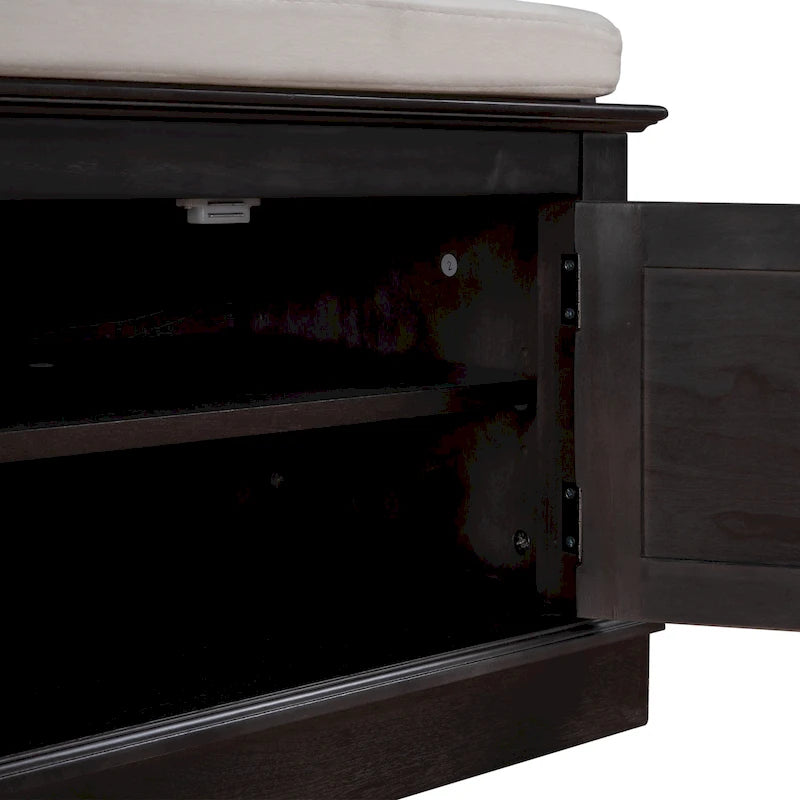 Storage Shoes Bench with 4 Doors and Adjustable Shelves, Removable Cushion