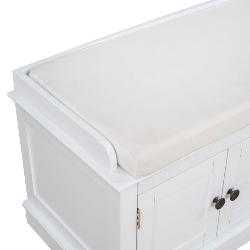 Storage Shoes Bench with 4 Doors and Adjustable Shelves, Removable Cushion