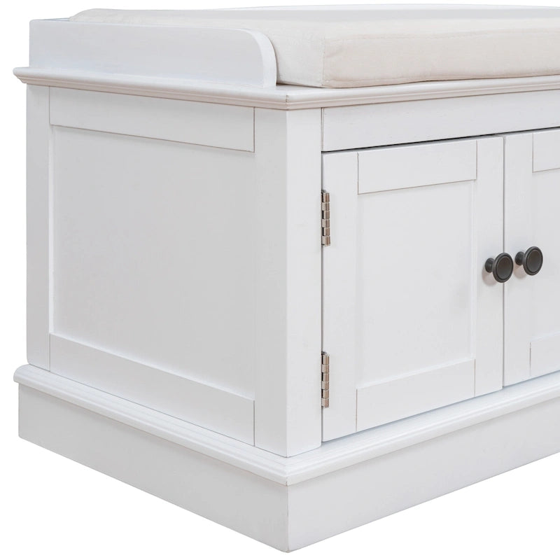 Storage Shoes Bench with 4 Doors and Adjustable Shelves, Removable Cushion