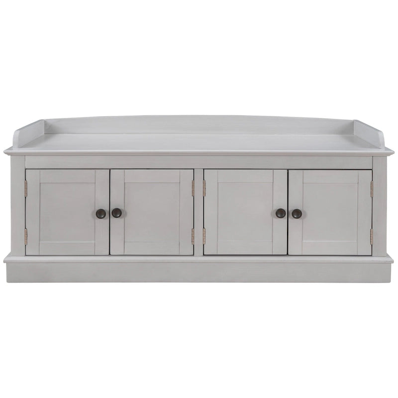 Storage Shoes Bench with 4 Doors and Adjustable Shelves, Removable Cushion